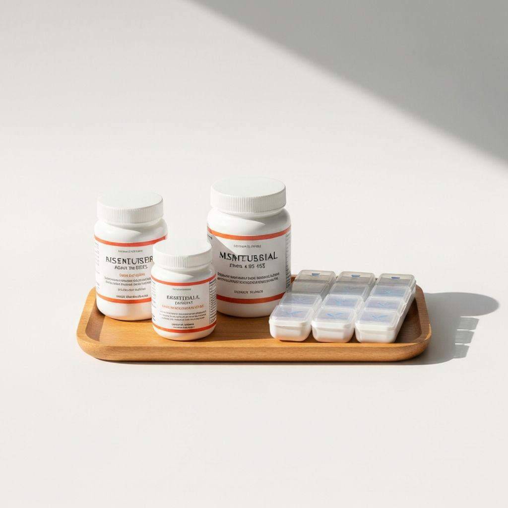 Minimales Supplement-Set mit drei Flaschen und Organizer