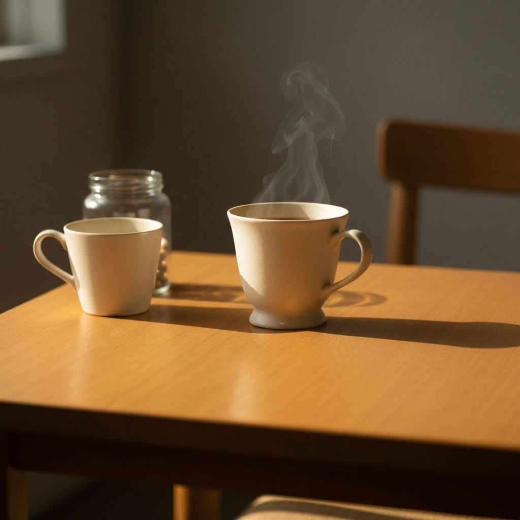 Ruhige Abendszene mit Tee und Supplement-Glas