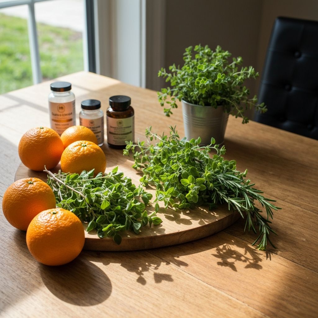 Saisonale Produkte und Supplements auf Tisch